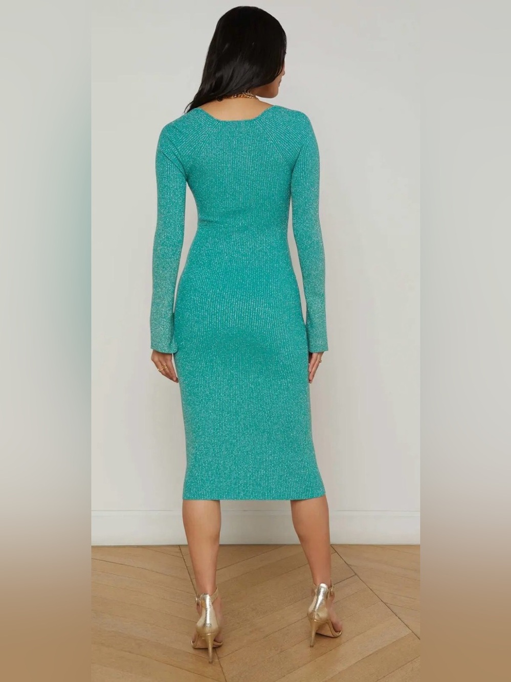 L'AGENCE Boa Teal Twist Front Cutout Knit Midi Dress NWT - XSmall - Picture 5 of 10
